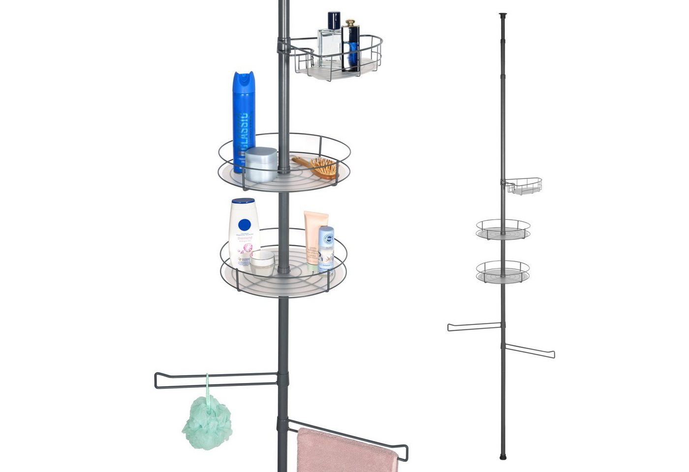 bremermann Teleskopregal Teleskop-Badregal, 3 Körbe, 2 Stangen, bis max. ca. 290 cm, grau von bremermann