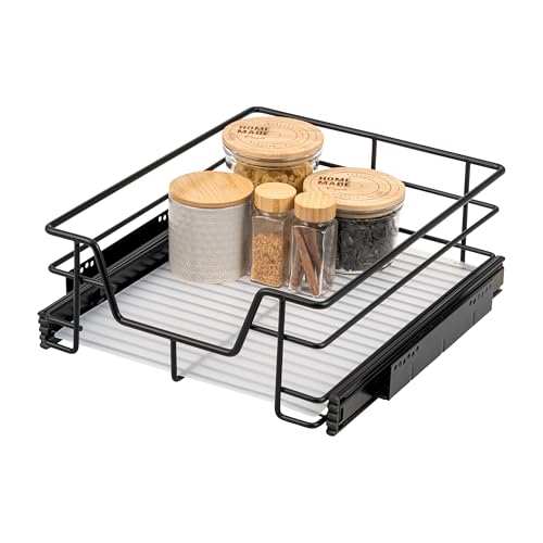 bremermann Teleskopschublade 45 cm mit Einlegeboden, Küchenschublade zum Nachrüsten, Vollauszug mit Teleskop-Schienen, Schrankauszug ideal für Küche, Bad & Schlafzimmer, aus Metall, gr (Schwarz) von bremermann