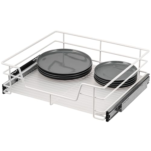 bremermann Teleskopschublade 60 cm mit Einlegeboden, Küchenschublade zum Nachrüsten, Vollauszug mit Teleskop-Schienen, Schrankauszug ideal für Küche, Bad & Schlafzimmer, aus Metall (Weiß) von bremermann
