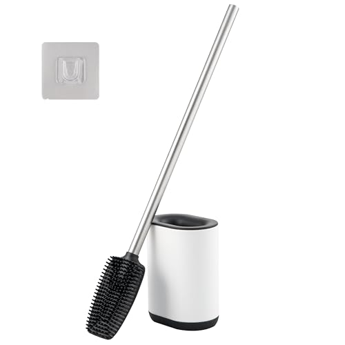 WC-Garnitur BARBENA, weiß, mit Flexibler 3in1 Bürste aus elastischem TPR-Material mit Wandhalterung // WC-Bürste Edelstahlgriff von bremermann