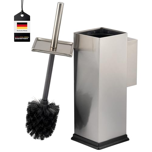 bremermann WC-Garnitur inkl. Wandhalterung, WC-Bürstenhalter, Toilettenbürstenhalter, eckig aus Edelstahl (Silberfarben) von bremermann