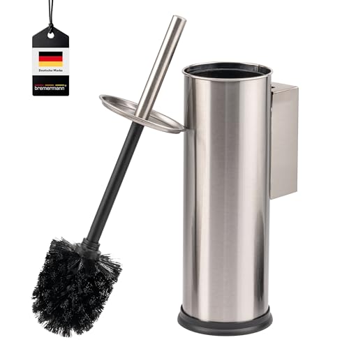 bremermann WC-Garnitur inkl. Wandhalterung, WC-Bürstenhalter, Toilettenbürstenhalter, rund aus Edelstahl (Silberfarben) von bremermann