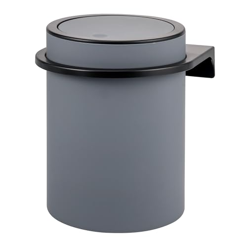 bremermann runder Kosmetikeimer Savona mit Softtouch-Oberfläche inkl. Wandhalterung zum Kleben oder Bohren mit Schwingdeckel, Abfalleimer aus Kunststoff, 5,5 Liter Fassungsvermögen (grau) von bremermann