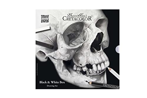 Cretacolor Black & White Box - Skull Edition - die wichtigsten Schwarz-Weiß Produkte in einem Set - 25-teilig - Made in Austria von Cretacolor