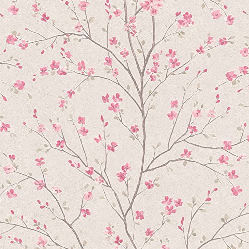 Kirschblüten Tapete weiß rosa | Japanische Vliestapete mit Blumen romantisch | Chinesische Frühlingstapete floral ideal für Schlafzimmer | 10,05 x 0,53 m von BRICOFLOR