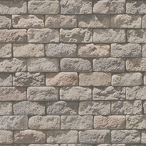 Mauertapete in Braun Grau | Ausgefallene Tapete in Steinoptik mit Sonnenlicht | Steinwand Tapete aus Papier für Wohnzimmer von BRICOFLOR