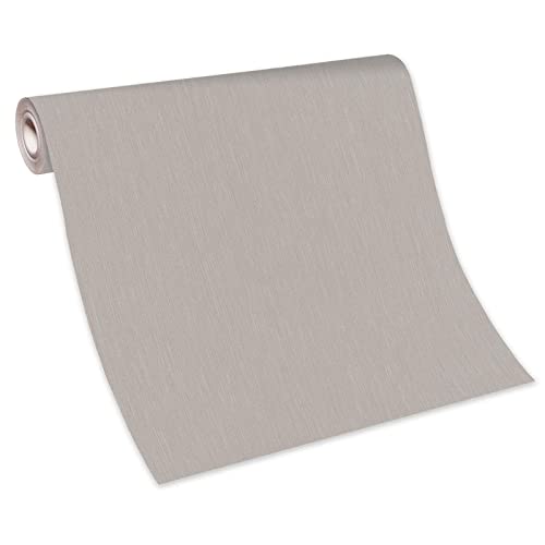 BRICOFLOR Taupe Tapete schlicht | Uni Vliestapete in Beige Grau ideal für Schlafzimmer und Wohnzimmer | Elegante Vlies Wandtapete einfarbig mit Vinyl Linien von BRICOFLOR