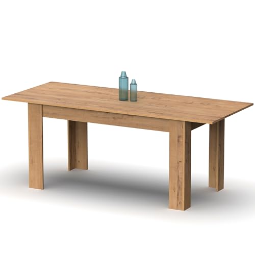 briebe Ausziehbarer Esstisch, Wohnzimmer oder Küche für 6 bis 10 Personen, 140 – 195 x 77 x 80 cm (geschlossen Breite – geöffnet x Höhe x Tiefe), modernes Design, Opal Eiche Gold von briebe