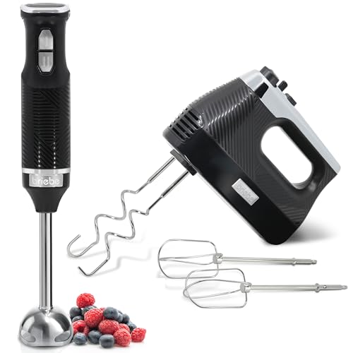 briebe Elegance Set Handmixer, 600 W, 2 Geschwindigkeitsstufen, abnehmbarer Fuß aus Edelstahl + elektrischer Schneebesen, 400 W, spezielle Handknetmaschine für Gebäck, 5 Geschwindigkeiten + Turbo von briebe