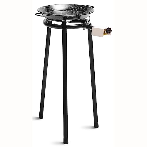 briebe Paella Set mit Gasbrenner 30 cm + Paella-Pfanne Emailliert Stahl 38 cm, 8 Portionen + Ständer mit 3 Beinen Robustes Stativ, hält bis zu 60kg von briebe