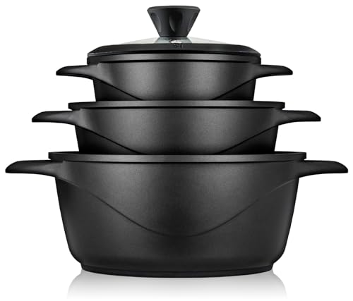 briebe Topfset Induktion 6-Teilig, Kochtopf Set 3 Töpfen aus Aluminiumguss, Antihaftbeschichtung ILAG GRANITEC ohne PFOA, Deckeln aus Glass, Topfhandschuhe Silikon, Glaskeramik, Gas, Ofen, MGK-18S briebe Topfset Induktion 6-Teilig, Kochtopf Set 3 Töpfen aus Aluminiumguss, Antihaftbeschichtung ILAG GRANITEC ohne PFOA, Deckeln aus Glass, Topfhandschuhe Silikon, Glaskeramik, Gas, Ofen, MGK-18S von briebe