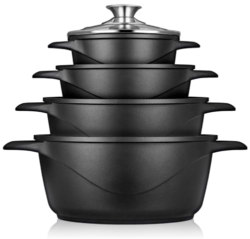 briebe Topfset Induktion 8-Teilig, Kochtopf Set 4 Töpfen aus Aluminiumguss, Antihaftbeschichtung ILAG GRANITEC ohne PFOA, Deckeln aus Glass, Topfhandschuhe Silikon, Glaskeramik, Gas, Ofen, MGK-12 briebe Topfset Induktion 8-Teilig, Kochtopf Set 4 Töpfen aus Aluminiumguss, Antihaftbeschichtung ILAG GRANITEC ohne PFOA, Deckeln aus Glass, Topfhandschuhe Silikon, Glaskeramik, Gas, Ofen, MGK-12 von briebe