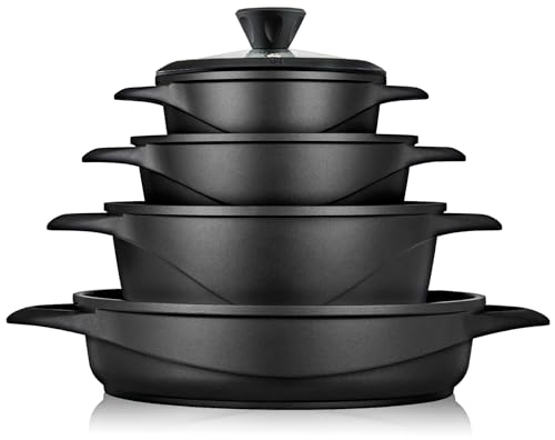 briebe Topfset Induktion 8-Teilig, Kochtopf Set 4 Töpfen aus Aluminiumguss, Antihaftbeschichtung ILAG GRANITEC ohne PFOA, Deckeln aus Glass, Topfhandschuhe Silikon, Glaskeramik, Gas, Ofen, MGK-17S briebe Topfset Induktion 8-Teilig, Kochtopf Set 4 Töpfen aus Aluminiumguss, Antihaftbeschichtung ILAG GRANITEC ohne PFOA, Deckeln aus Glass, Topfhandschuhe Silikon, Glaskeramik, Gas, Ofen, MGK-17S von briebe