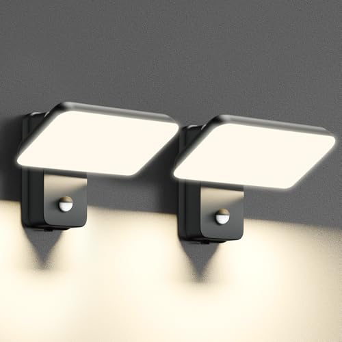 brightower 24W Außenwandleuchte Außenlampe mit Bewegungsmelder,IP65 LED Wandleuchte Außen Aluminium mit Schwenkbar LED Panel,Warmweiß 3000K Außenleuchte für Garten Terrasse (Dunkelgrau 2 Stück) von brightower