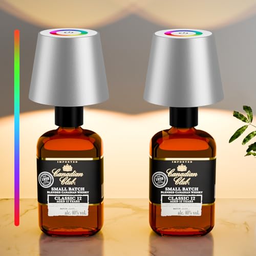 brightower LED Tischlampe mit RGB,5200mAh Touch Kabellose Flaschenlampe, IP54 stufenloses Tischleuchte für Restaurants im Innen- und Außenbereich, Bars, Schlafzimmer&Camping (Silber 2 Stück) von brightower