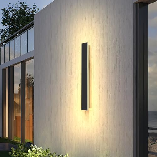 brightower Lange Villa Wandleuchte Schwarz, Außenwandleuchte Wasserdicht Ip65, Aluminium Acryl Außenlampe für Gärten, Terrassen, Schlafzimmer Wohnzimmer Innen, 60cm/20w, Warm light von brightower