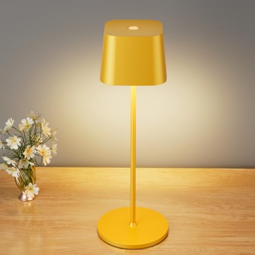 brightower Tischlampe Kabellose, Wiederaufladbar 3 Farben(3000-6000K) LED Tischleuchte,Dimmbare Akku Tischlampe Für Innen und Aussen mit USB-C,IP54 Wasserdichte Aluminium Tischleuchte,Schwarz (Gelb) von brightower