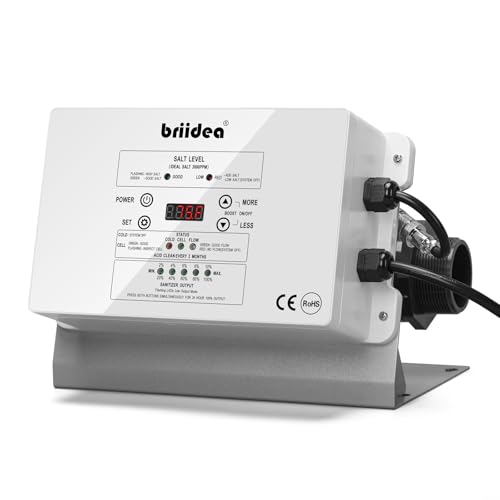 Pool Salzwasseranlage, Briidea Chlorinator Salzwassersystem mit US-Titanzelle für Aufstellpools bis zu 56.800 Liter, 6G/H, kompatibel mit Intex-Pools, IP66 wasserdicht von briidea