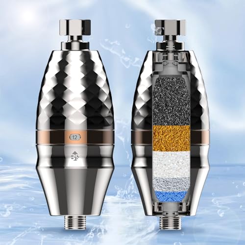 Duschfilter mit Zeit-Erinnerung, Duschfilter mit Vitamin C für hartes Wasser, Kalkfilter Dusche zur Entfernung von Chlor und Schwermetallen, 2-in-1 Wasserenthärter, Silber von briskspring