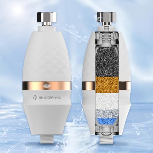 Duschfilter mit Zeit-Erinnerung, Duschfilter mit Vitamin C für hartes Wasser, Kalkfilter Dusche zur Entfernung von Chlor und Schwermetallen, 2-in-1 Wasserenthärter, Weiß von briskspring