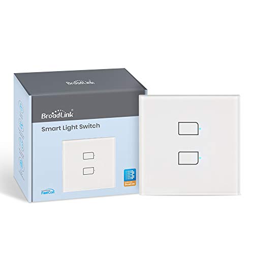BroadLink - Smart Touch Wall Switch EU-Version, 2-Fach-Ein-Draht-Schalter, kein Neutralleiter oder Kondensator erforderlich, funktioniert mit Alexa und Google Home, Hub erforderlich von broadlink