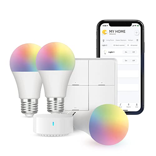 broadlink Smart Home FastCon Starter Kit – enthält 3 Glühbirnen, 1 Szenenschalter und 1 Hub, verwendet FastCon Tech, funktioniert mit Alexa und Google Home von broadlink