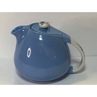 Vintage, Blaue Teekanne, Hall's Superior Quality, Made in Usa, Blumenmuster Auf Griff Und Deckel, Vintage 1940Er Jahre von brocantechezaicha
