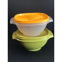 Vintage, Tupperware Stapelbar, Servierschale, Quadratisch, Avocadogrün & Klarsichtschale, #35233, Farbe Wählen von brocantechezaicha