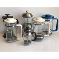 Vintage French Press Glas, Dänemark, Bodum Tee-Kaffeemaschine, Bleu, Weiß, Schwarz Und Mehr, Einzeln Verkauft von brocantechezaicha