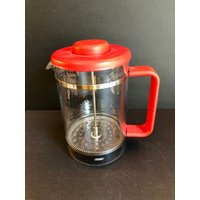 Vintage Pyrex Glas, French Press Kaffee, Roter Kunststoff, Kaffeemaschine, Retro Ausgezeichneter Zustand von brocantechezaicha