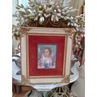 Rar Große Antike Miniaturmalerei Miniatur Pastel Signiert Bild Frankreich Noble Dame Holzrahmen Vergoldet Brocante Shabby Messing 19. Jhd von brocantemonamour