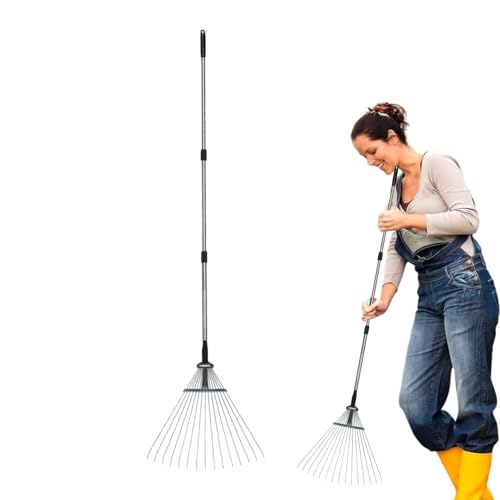 Gartenrechen, robust und verstellbar, multifunktionales Gartenwerkzeug, rostfrei, für ergonomische Reinigung von brooksnaji