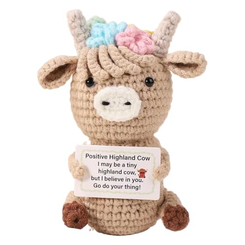 HIGHLAND COW Häkeln Doll - Emotionale Unterstützungstiere, Fröhliche Häkeltiere | Highland Cow Kleine positive Häkelfiguren für Schreibtische, Regale, Nachttische von brooksnaji