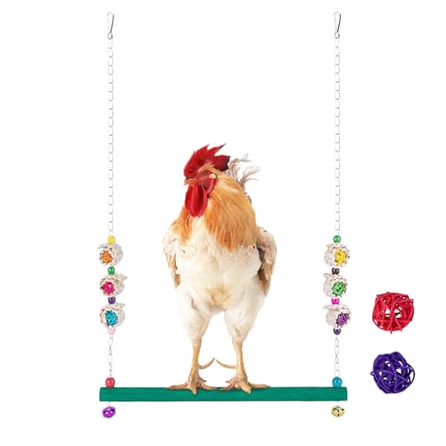 Hühnerschaukel Für Stall Mit Glocke - Spielzeug Für Hühner Mit 2 Rattan Bällen,Holz Schaukel Zur Bereicherung Zum Ruhen Und Spielen Für Henne Beo Nymphensittich Fink Hahn Geflügel von brooksnaji