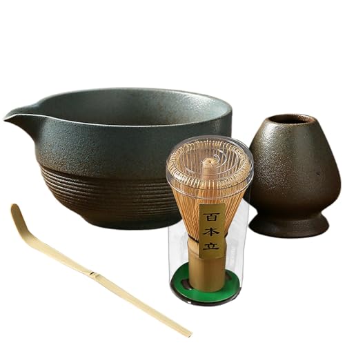 Matcha-Tee-Schneebesen – Chasen-Schneebesen, Matcha-Zubereitungs-Set | Matcha-Schale mit Ausgießer, Matcha-Schneebesen, Löffel und Schneebesenhalter, Matcha-Set für Matcha-Teezeremonie von brooksnaji