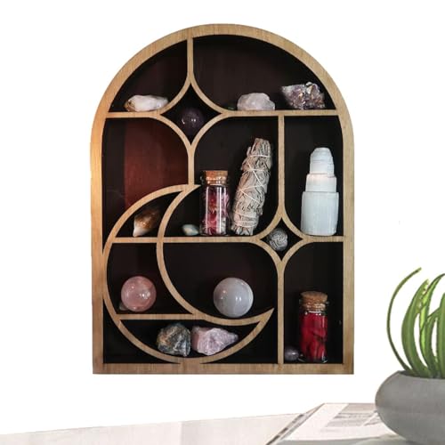 Mondklammer für Kristalle – rustikales Boho- , in Form eines Mondpilzes, schwebendes Hängeregal aus Holz für Steine, Essent von brooksnaji