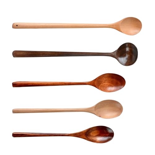 Schöpfkelle aus Holz zum Kochen – 5 Holzlöffel für Honig, hitzebeständiges Küchenzubehör zum Zubereiten von Saucen, Salaten und Mischungen von brooksnaji