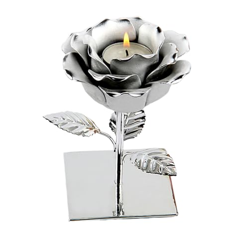 Teelichthalter in Blumenform, galvanisierter Blumen-Teelichthalter, 3D-Rosen-Teelichthalter, künstlicher Blumen-Kerzenhalter, Rosenknospen-Kerzenständer für Valentinstag, Jubiläen von brooksnaji