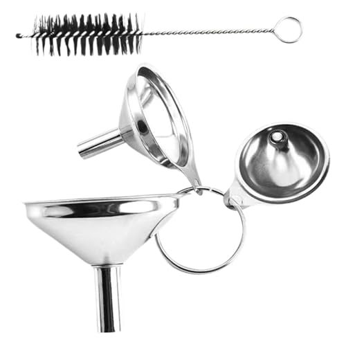 Trichter-Set aus Edelstahl, Trichter aus Metall, für die Küche – Werkzeug in Lebensmittelqualität mit Reinigungsbürste für flüssiges Öl, Marmelade, trockene Produkte und Pulver von brooksnaji