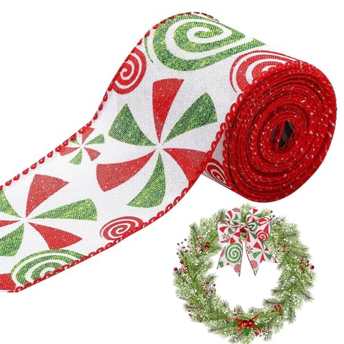 Wired Christmas Ribbon - Jute Candy Muster Ribbon, Urlaubsband Für Handwerk | Hochwertiges Handwerksmaterial Mit 5-Yard-Stoffdekoration, Perfekt Für Baum- Und Hochzeitsdekoration, Geschenkverpackung Wired Christmas Ribbon - Jute Candy Muster Ribbon, Urlaubsband Für Handwerk | Hochwertiges Handwerksmaterial Mit 5-Yard-Stoffdekoration, Perfekt Für Baum- Und Hochzeitsdekoration, Geschenkverpackung von brooksnaji