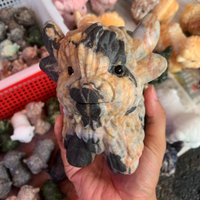 Natural Zebra-stone Highland Cow Kyloe - 2.15-5.90 in Hand-Carved Crystal, Self-standing Desk Décor & Unique Housewarming Gift von brosscrystal