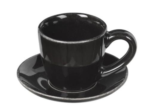 Broste Copenhagen Nordic Coal Espressotasse mit Untertasse aus Steingut in der Farbe Schwarz, Maße: 5,5cm x 5cm, 14533464 von broste Copenhagen