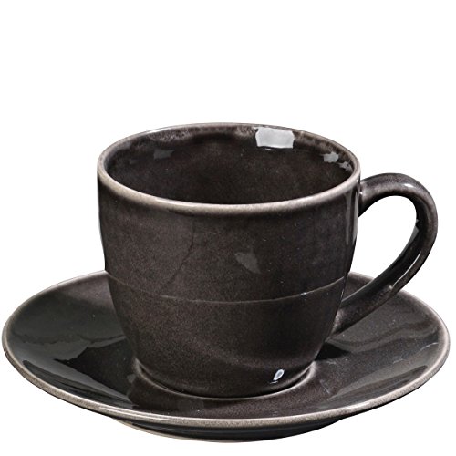 broste Copenhagen Nordic Coal Tasse mit Untertasse, Steinzeug, 14cm von broste Copenhagen