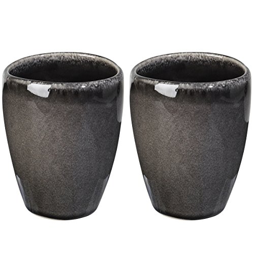 broste Copenhagen 2er Set Becher Kaffeebecher ohne Henkel Steingut schwarz 250ml Ø 8cm x10cm Kaffeepott von broste Copenhagen