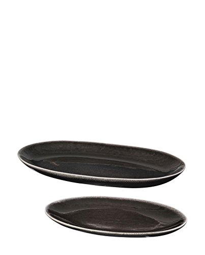 broste Copenhagen - Platte, Servierplatte - Nordic - Farbe: Coal - Keramik - Länge: 35,5 cm von broste Copenhagen