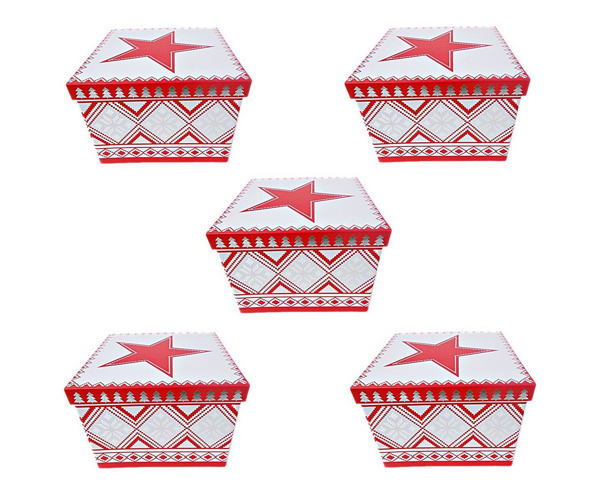 bsb-obpacher Geschenkbox Stern & Schneeflocken (3 Größen zur Wahl, 3er-Set oder 5er-Set), Würfelform, quadratisch von bsb-obpacher