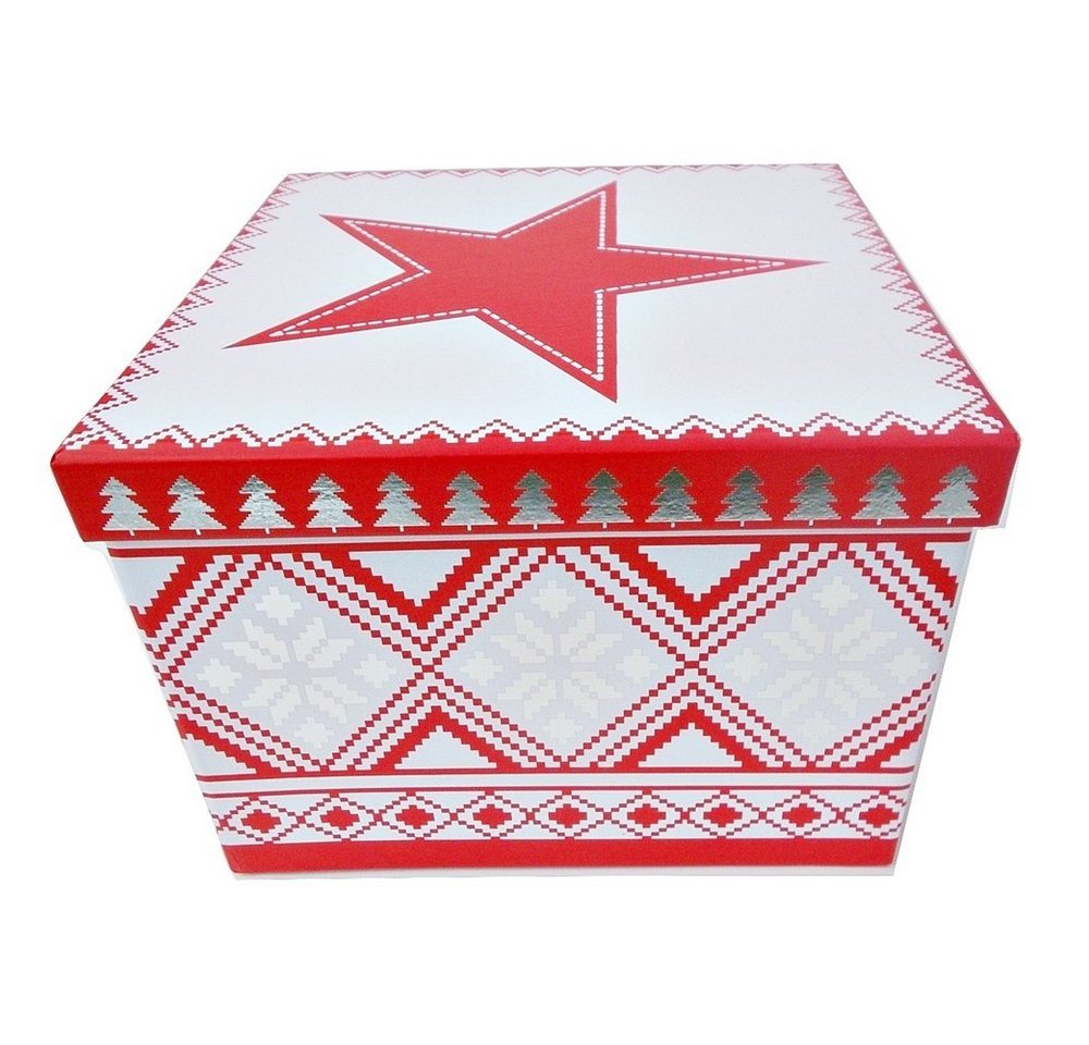 bsb-obpacher Geschenkbox Stern & Schneeflocken (3 Größen zur Wahl, 3er-Set oder 5er-Set), Würfelform, quadratisch von bsb-obpacher