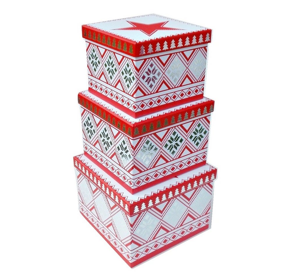 bsb-obpacher Geschenkbox Stern & Schneeflocken (3 Größen zur Wahl, 3er-Set oder 5er-Set), Würfelform, quadratisch von bsb-obpacher