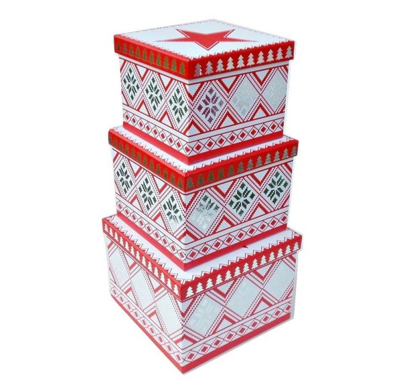 bsb-obpacher Geschenkbox Stern & Schneeflocken (3 Größen zur Wahl, 3er-Set oder 5er-Set), Würfelform, quadratisch von bsb-obpacher