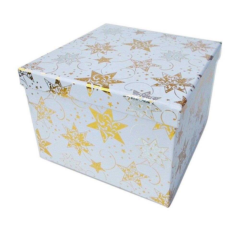 bsb-obpacher Geschenkbox schimmernde Sterne (3 Größen zur Wahl oder 3er-Set), Würfelform von bsb-obpacher